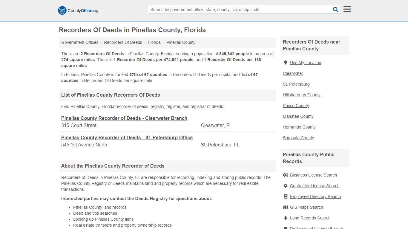 Recorders Of Deeds - Pinellas County, FL (Deeds & Property Records)